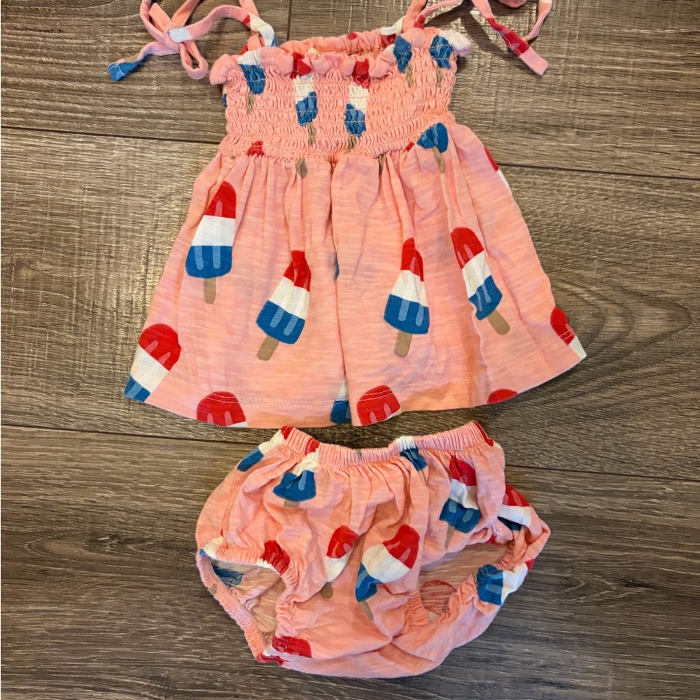 Pink Ice Cream Print Kids Dress Set